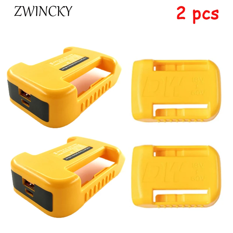 2 PCS USB Charger Adapter for Dewalt 18V Lithitum Battery Portable Type-C Port Fast Charging Battery Storage Rack Holder Case