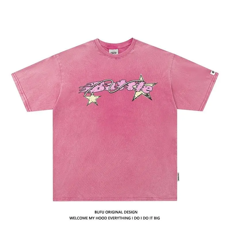 

Solid Retro Style Printed Short Sleeve for Men and Women Summer O-neck Half Sleeve Short Top Loose Casual Fashionable Tees