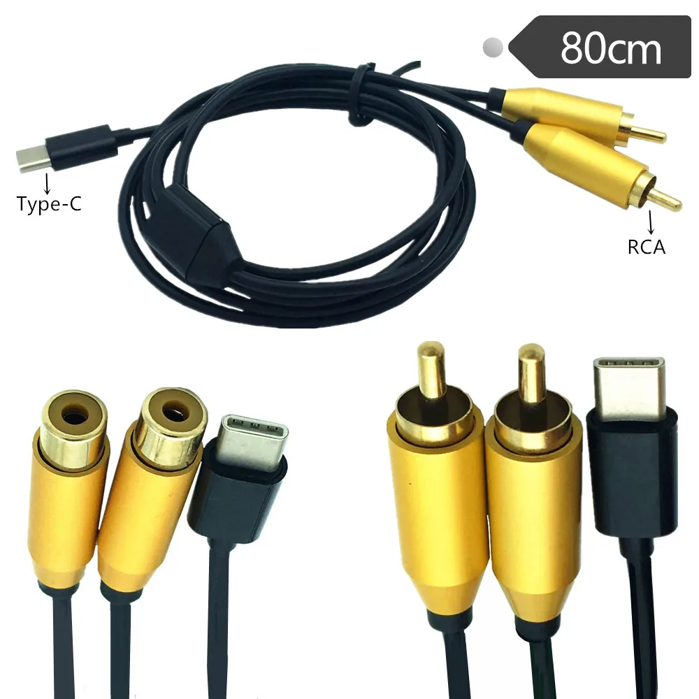 Type-C USB C To 2 Dual RCA Male Signal for Video AV Audio Adapter Cable Converter Function