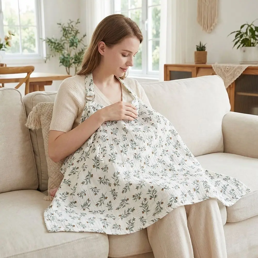 Cotton Breastfeeding Nursing Cover Adjustable Breathable Breast Feeding Blanket Arch Neckline Flower Printed