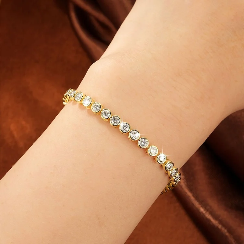 Rrjzz Brillantes 3mm D-Farbe Voll-Moissanit Bubble Bezel Set Damen Armband Labor-Imitationsdiamant Charm Tennis Armband Schmuck – Detail 16