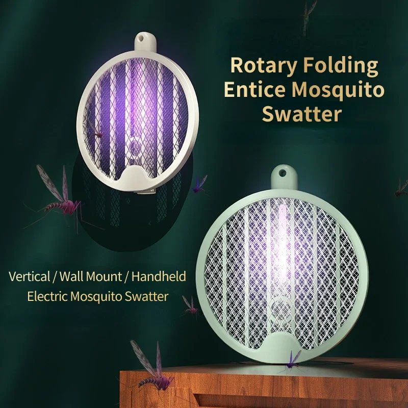 Foldable Electric Mosquito Killer Mosquito Racket Repellent Lamp USB Rechargeable 1200mAh Fly Insect Swatter with UV Light