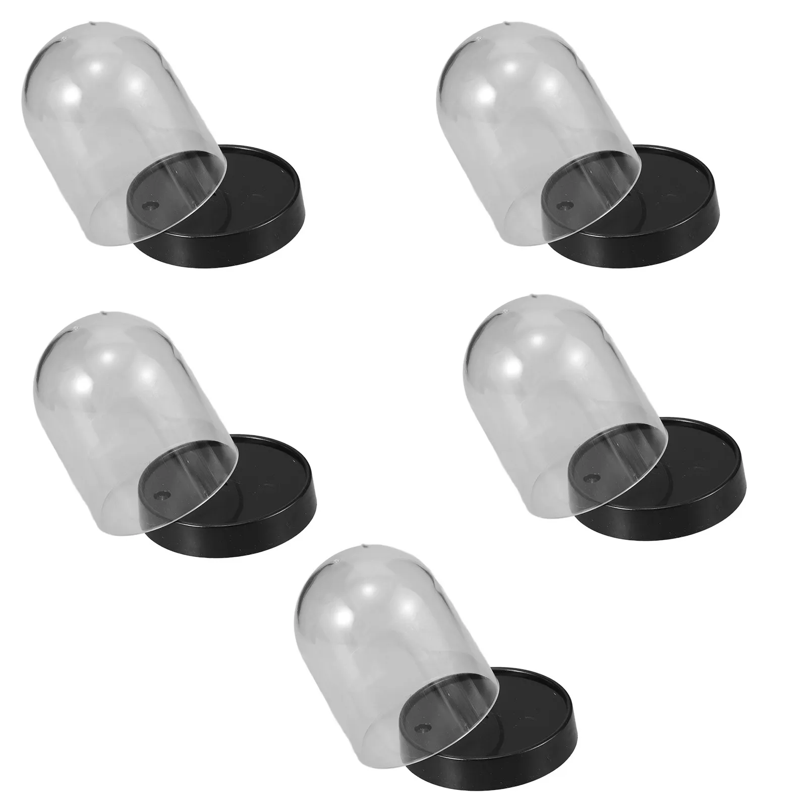 5Sets Premium Clear Plastic Display Cloche Dome Set for Floral Arrangements Home Decor Centerpiece Mini Dome and Tray
