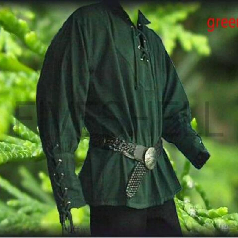 New Adult Men Medieval Renaissance Grooms Pirate Reenactment Larp Costume Lacing Up Shirt Middle Age Bandage Sleeves Top For Men