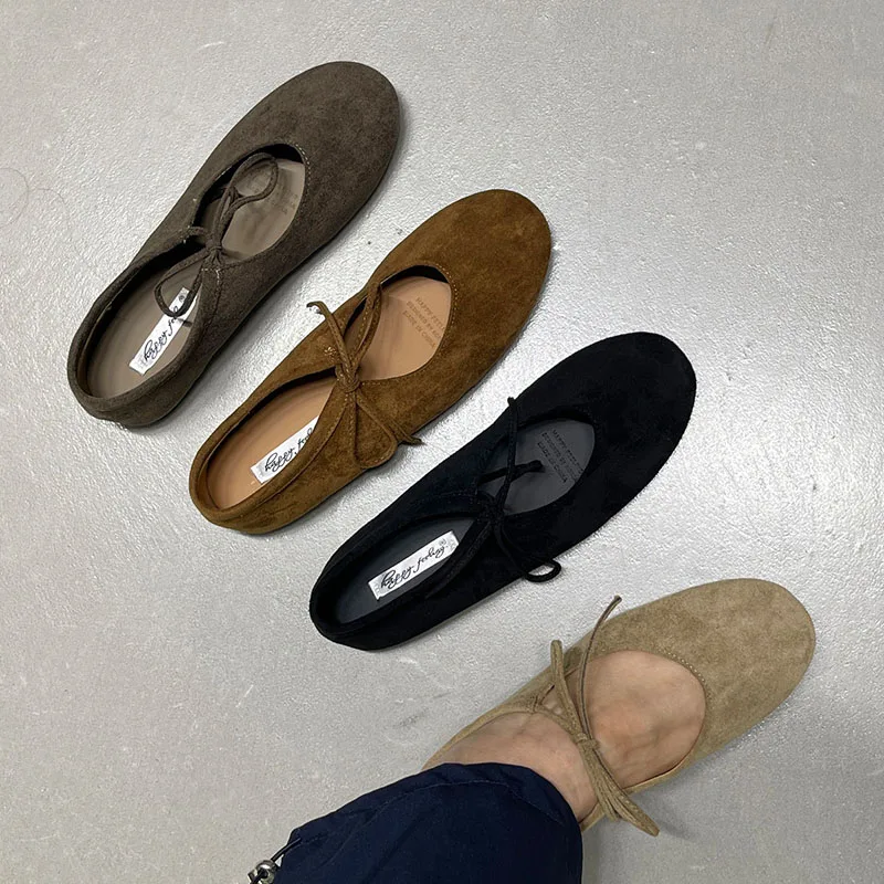 2025 zapatos planos marrones de marca para mujer, calzado femenino con punta redonda, zapatos planos poco profundos a la moda con correa y hebilla, zapatos Mary Jane para mujer