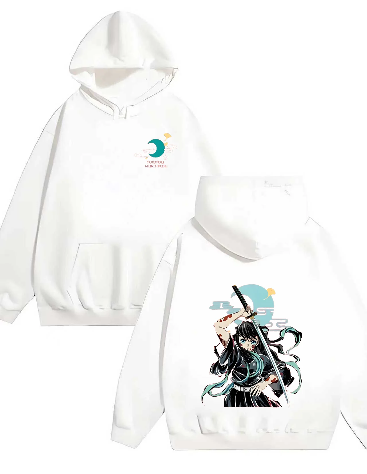 2025 Nueva moda 330G personaje de anime pesado con estampado de espada Sudadera con capucha Casual Unisex
