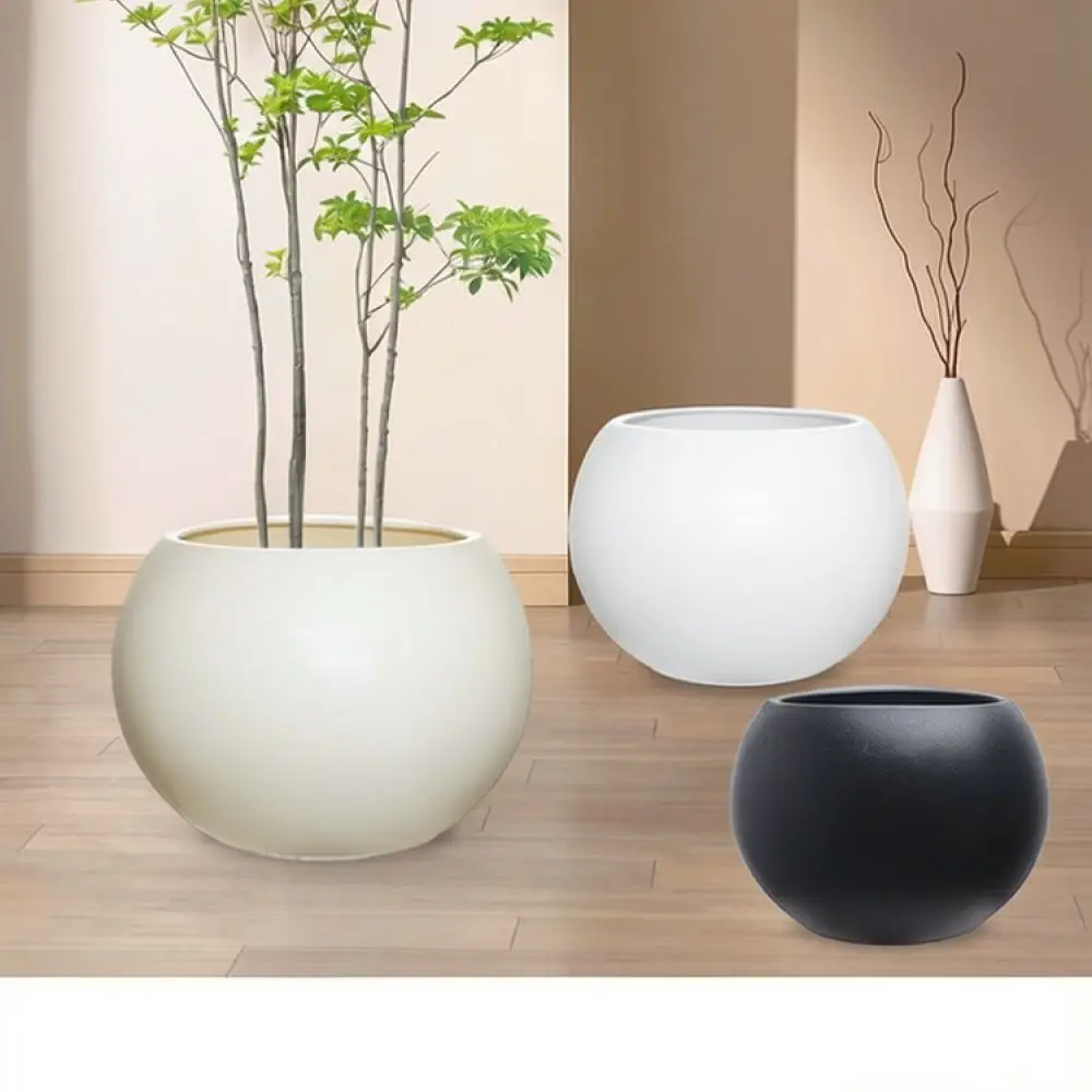 Luxury Minimalist Resin Planter Round Decorative Garden Pot Sturdy Floor Standing Basin With Tray Indoor Home Office Decoration
