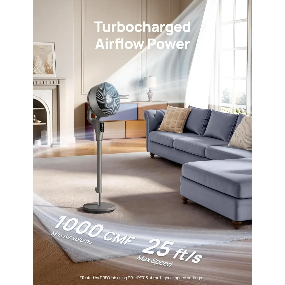 

US Shipping 90ft Airflow 20dB Quiet Oscillating Standing Fan DC Motor 8 Speeds 3 Modes Adjustable Height 8H Timer 105°