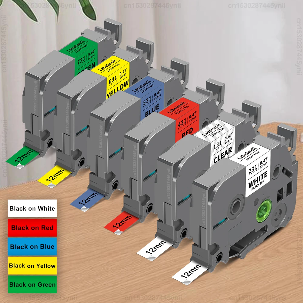 Cinta de etiquetas laminada Compatible con Brother tze231 tz, 231, 231, 12mm, PTH110, 1 ud.