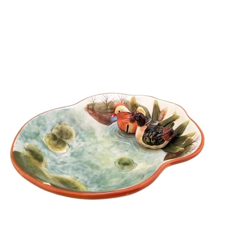 

Hand-painted ceramic duck decorative plate, underglaze color, environmentally friendly porcelain storage key plate