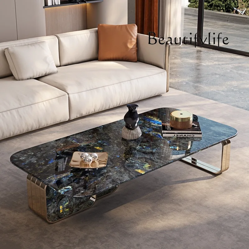 

Minimal haute couture natural marble blue jadeite imported luxury stone light luxury living room home coffee table