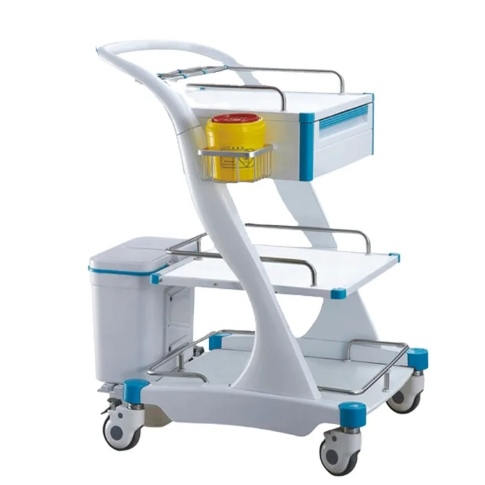 

BDT8162 Modern Three-Layer Medical Emergency Handcart ABS Material Hospital Trolley with Garbage Bin