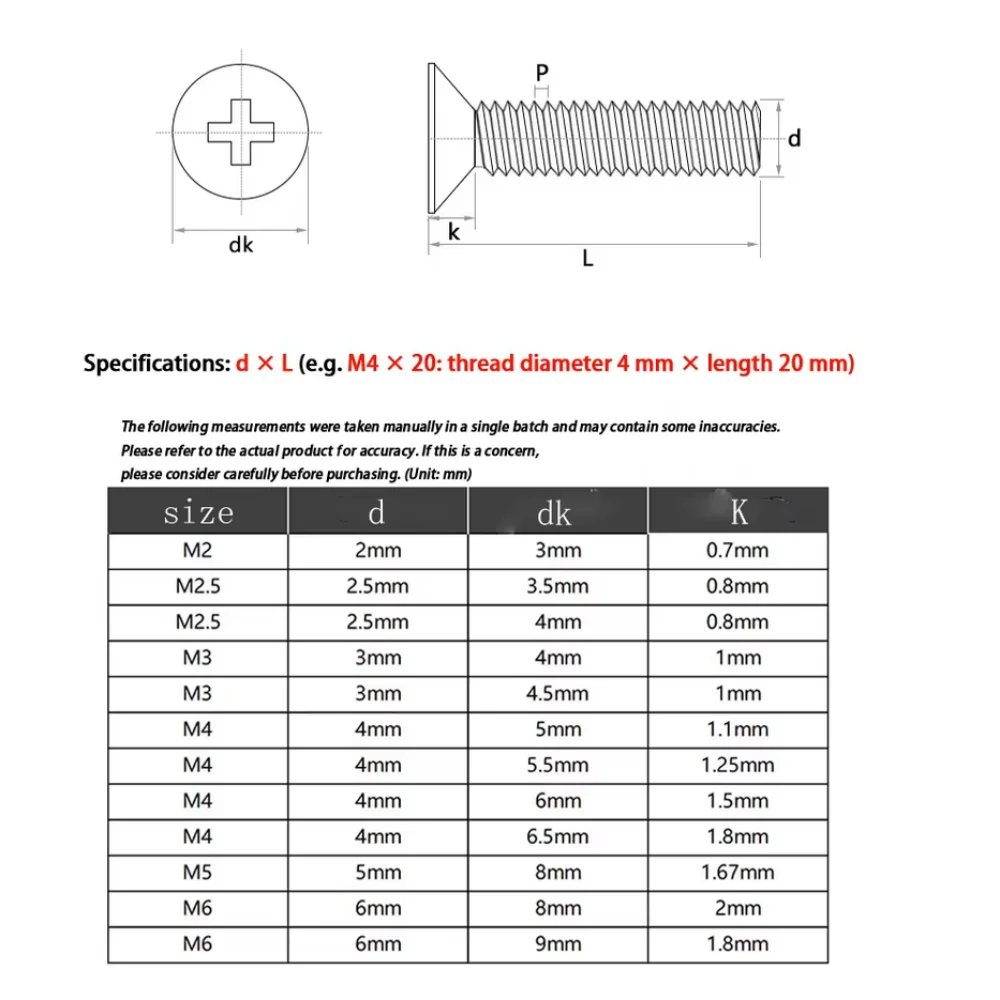 M2 M2.5 M3 M4 316 Stainless Steel Small Countersunk Flat Head Screw Phillips Head Screws for Hard Drives Electronics Bolt Scr