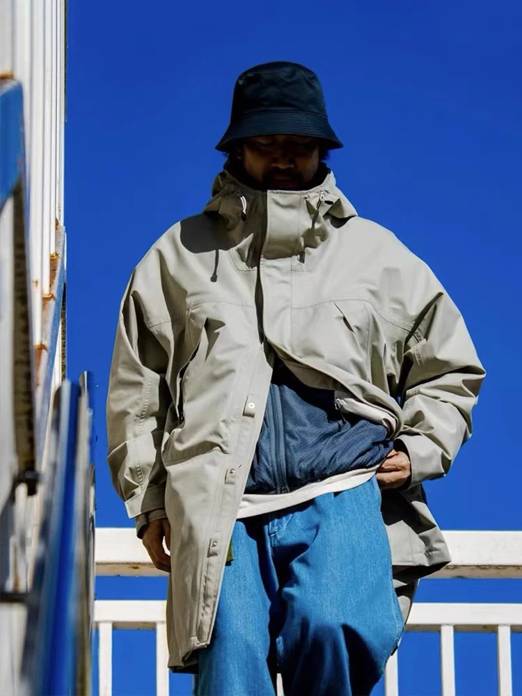 

NANA 24SS 2L Hooded Jaet Sle Coat Loose Fit Mid-Length Zipper Closure Youth Faion Autumn Wear Unbranded