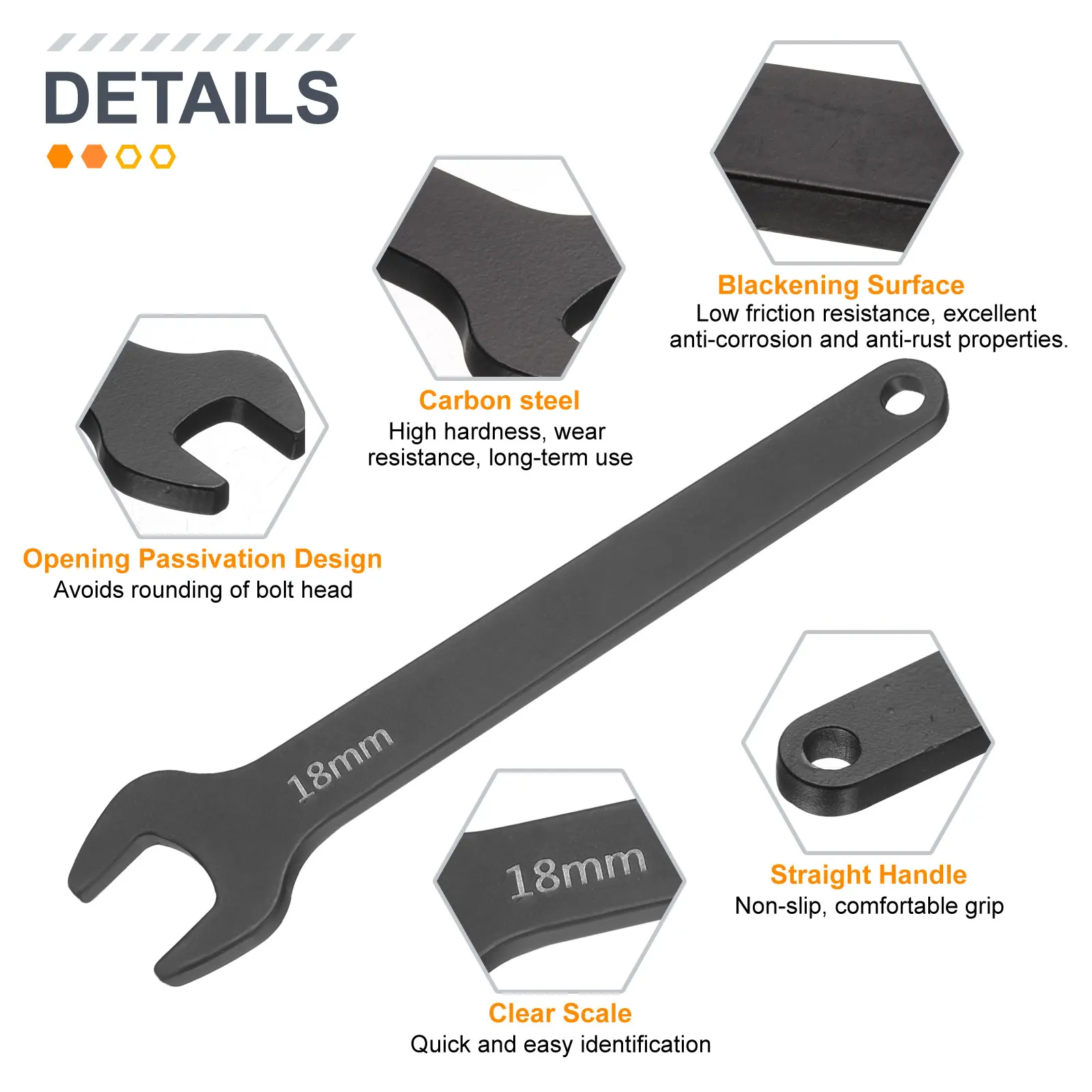 Small Single Open End Wrench 59mm 60mm Metric U-Shaped Open Ended Spanner Flat Head Blackening Wrench for Furniture Auto Repair