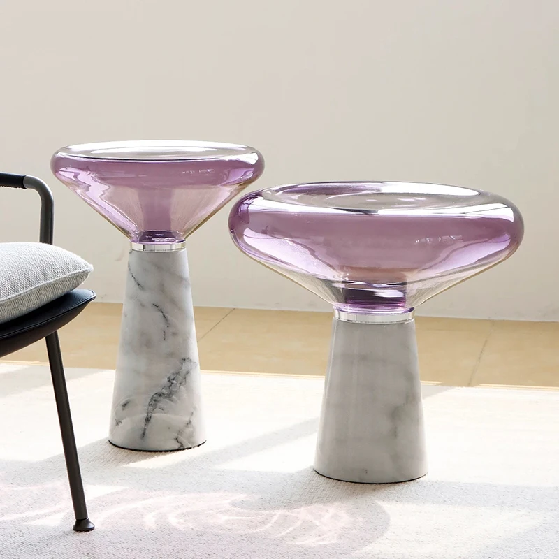 Colored Glass Coffee Table,Luxury Marble Tea Table,Living Room Sofa Side Table,Creative Nightstand,Mobile Storage Desk,Furniture