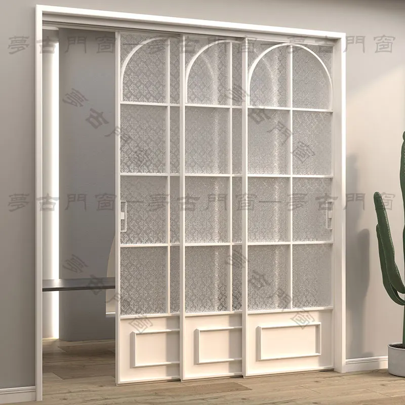 

French retro sliding door three linkage bathroom kitchen balcony bedroom meeting room partition rail sliding door