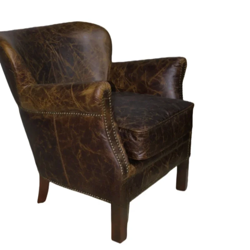 Retro first-layer cowhide sofa chair single casual cafe club reception sofa