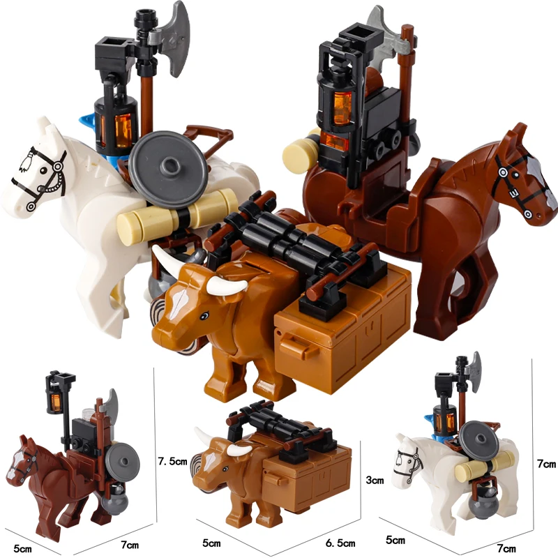 Medieval Military Transport Carriage Building Blocks Castle Farm Bullock Cart Animal Horse Cattle Wood Model Bricks Friends Toys