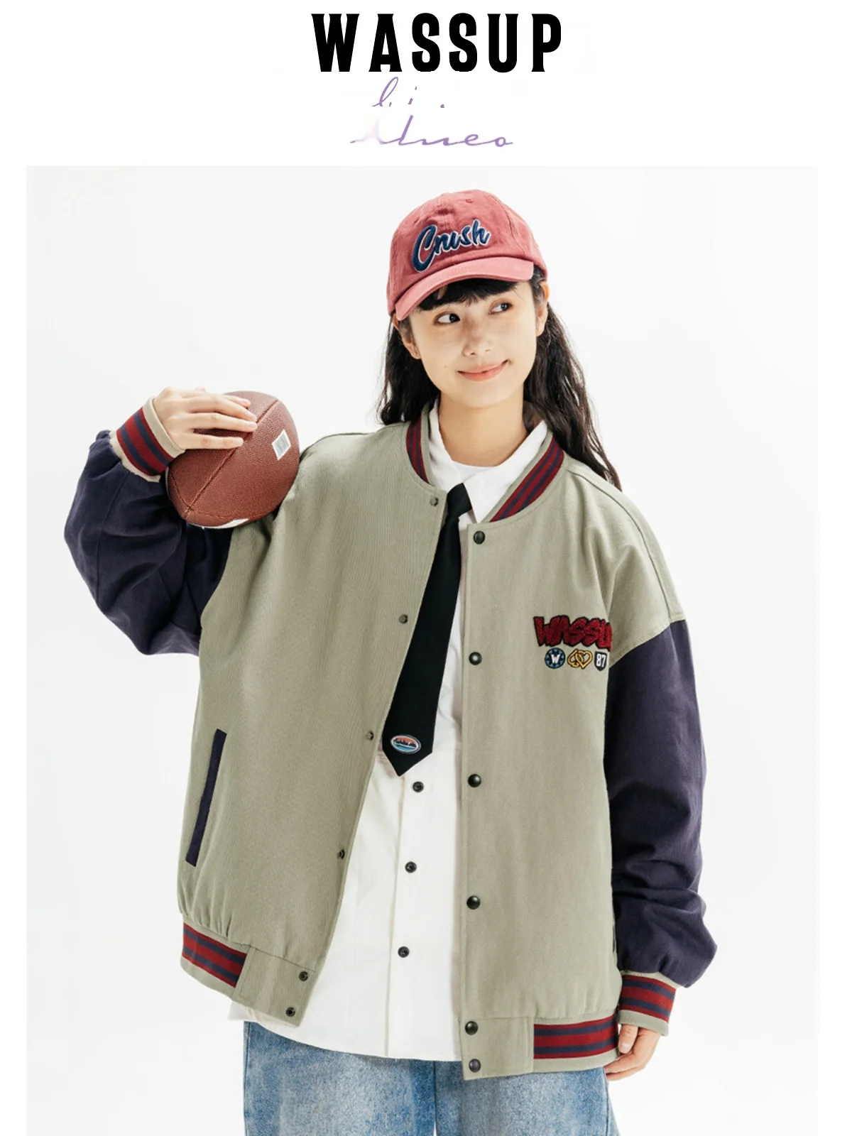 

Мужская бейсбольная одежда Wassup Blueo Jaet Color Blo, спортивная одежда в американском стиле ретро, хлопковая длинная осенняя верхняя одежда све