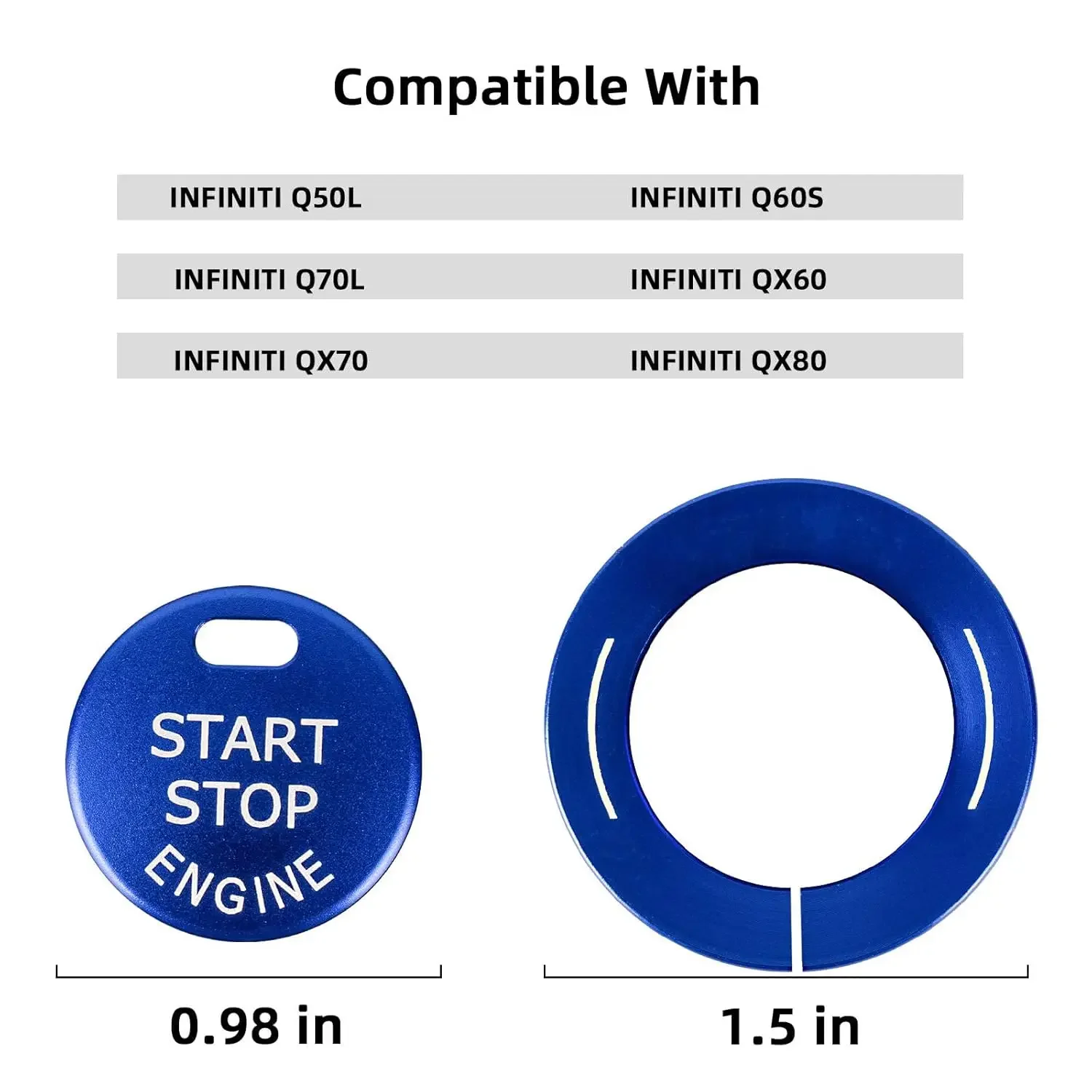 غطاء كسوة زر إيقاف تشغيل المحرك ، ديكور من سبائك الألومنيوم مناسب لـ Infiniti Q50 ، Q50L ، QX60 ، أزرق ، 2