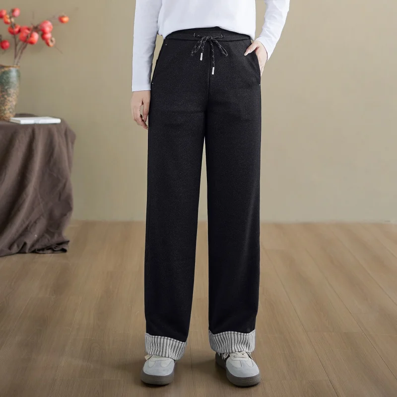 سروال نسائي واسع الساق بلون نقي من Ele، كاجوال بخصر مطاطي للتخسيس وسط الخصر العالي، قصة مستقيمة من البوليستر...