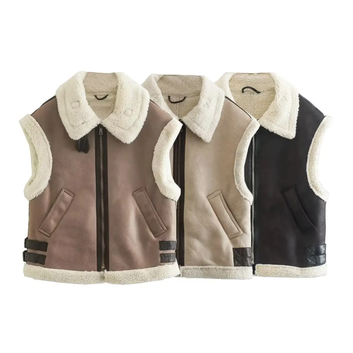 2024 Autumn Winter New Ladies Warm Fur Integrated Sleeveless Fleece Stitching Coat Vest Jacket