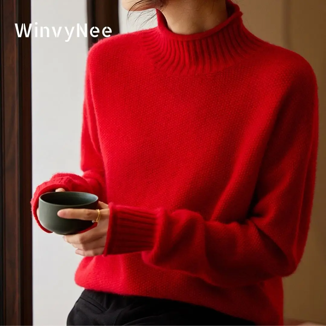 

WinvyNee женский шерстяной однотонный свободный пуловер с длинным рукавом, повседневный пуловер, топы, теплый трикотаж, осенне-зимняя женская одежда A1573026