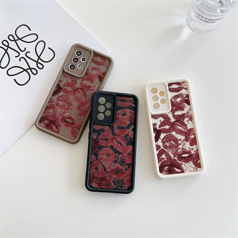 Custodia con stampa labbra rosse per Samsung Galaxy M54 F06 M16 M15 M34 M23 M31 M51 A22 M30S M20 M11 A31 A51 A71 A70 A50 A30 A13 A12 A03 A73