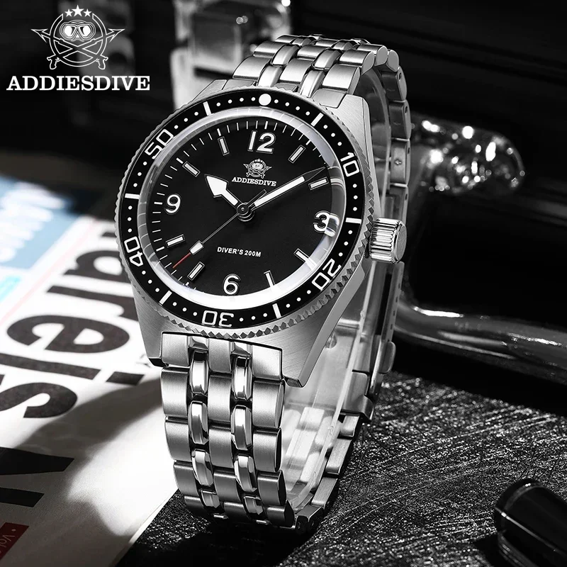 ADDIESDIVE NWE 41mm Watch For Men Stainless Steel Sapphire 20Bar Dive Waterproof Quartz Wristwatch reloj hombre Luminous Watches