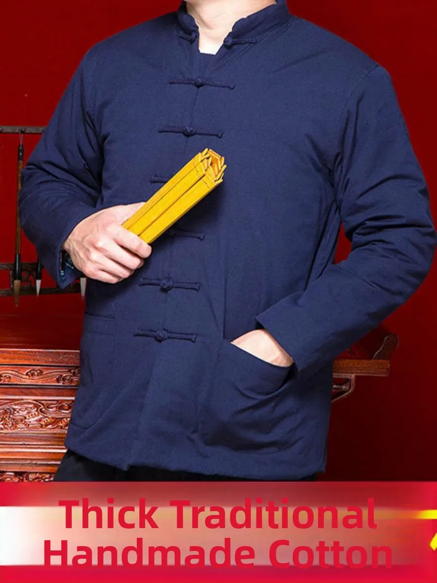 

Утепленная хлопковая куртка в китайском стиле Тан, мужская верхняя одежда из чистого хлопка, толстое хлопковое пальто из грубой ткани