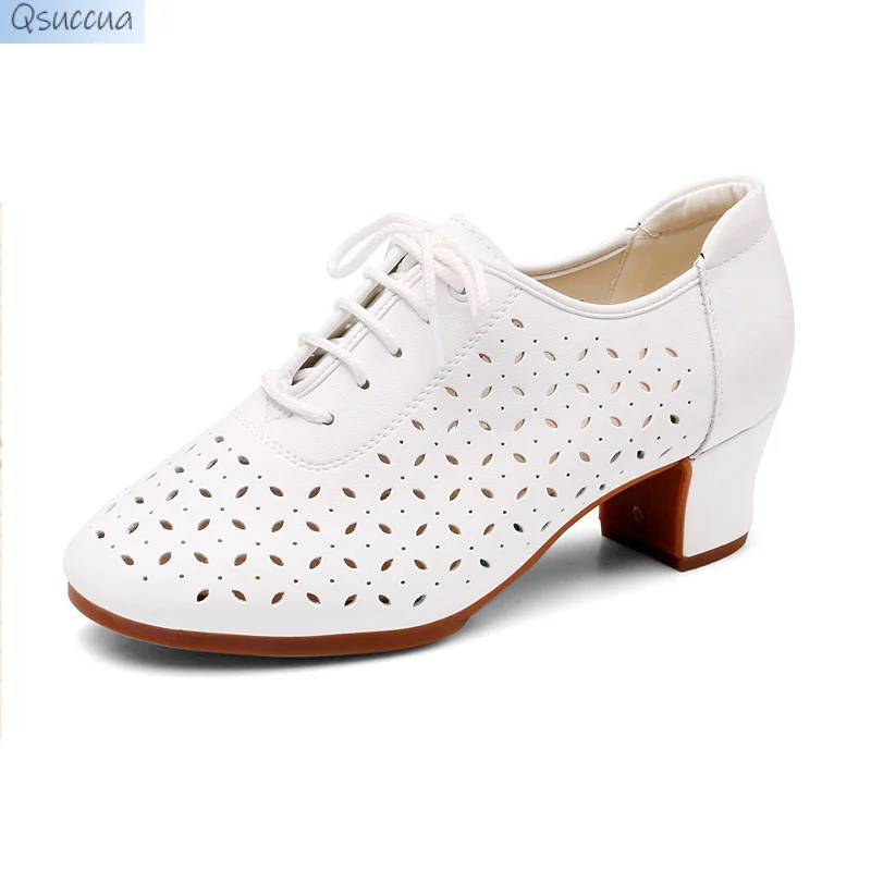 Vrouwen Latin Jazz Danceshoes Salsashoes Hoge Kwaliteit Lederen Holle Ballroom Dancingshoe 5Cm 3.5Cm Hakken Dames Dans Sneakers