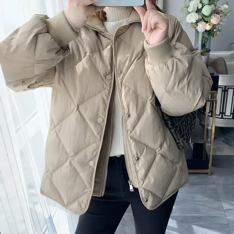 Autumn and Winter New Women's Down Jacket Commuter Splicing Knitted Stand Collar Short Jacket