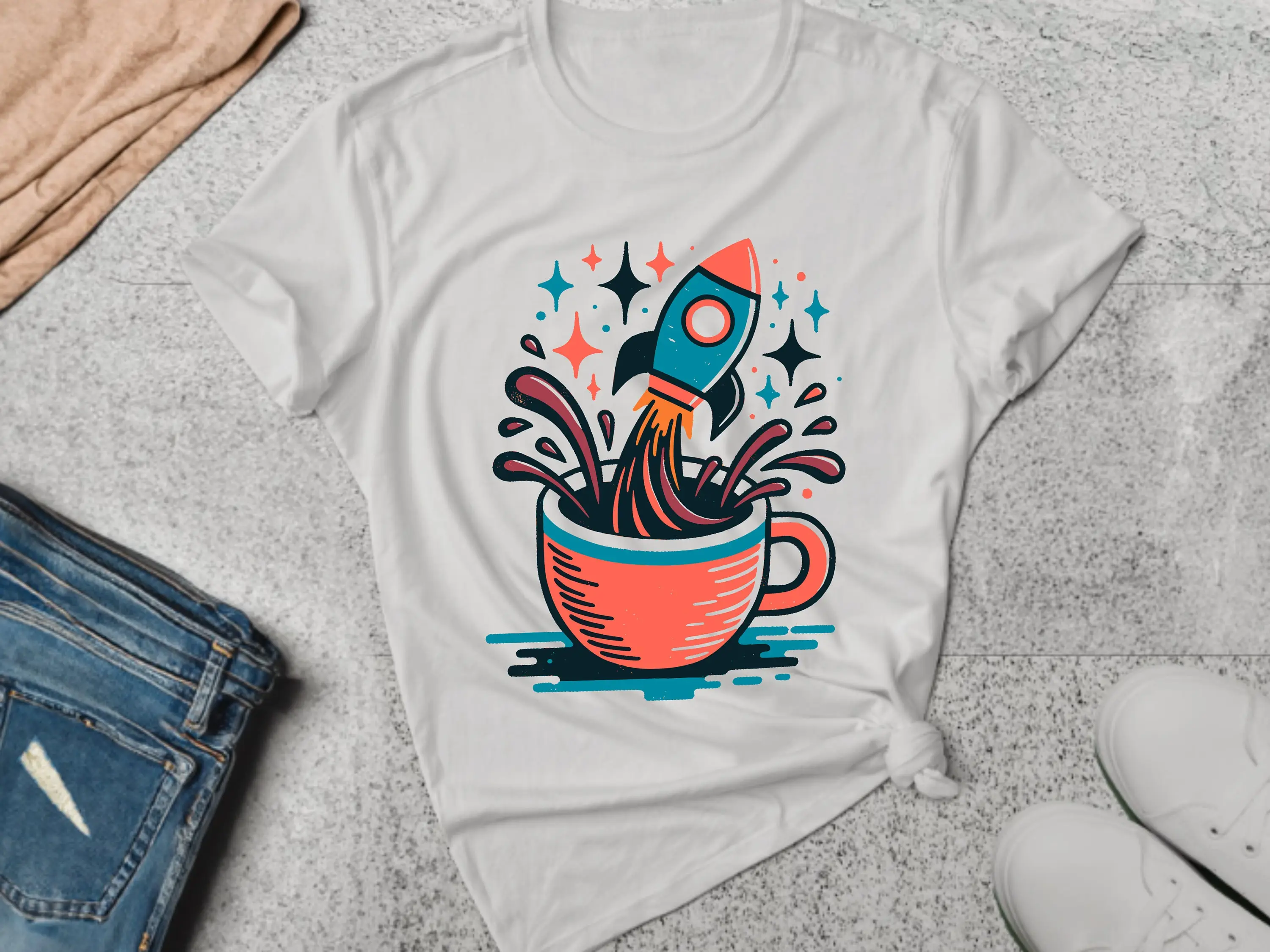 Coffee Lover T Shirt Rocket Space Barista Fan Caffeine