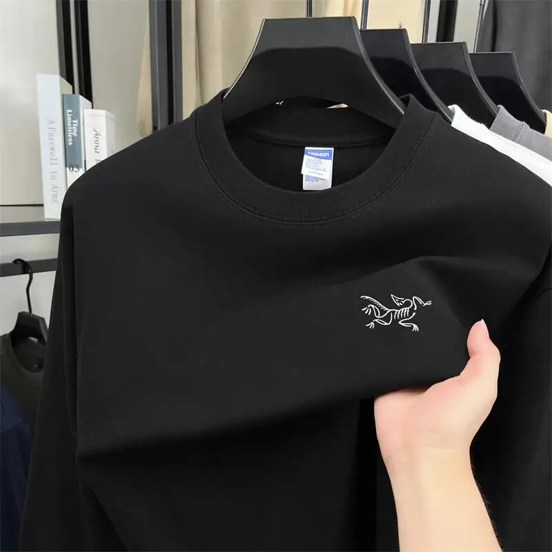 2025 New Pure Cotton Long-sleeved T-shirt Men's Autumn and Winter Fashion Versatile Round Neck Sweater Casual Base Shirt