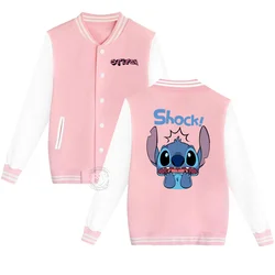 Shocked Disney Stitch Cartoon printed children's Fall/Winter Boys Girls Casual fashion comfortable warm Cardigan baseball jersey