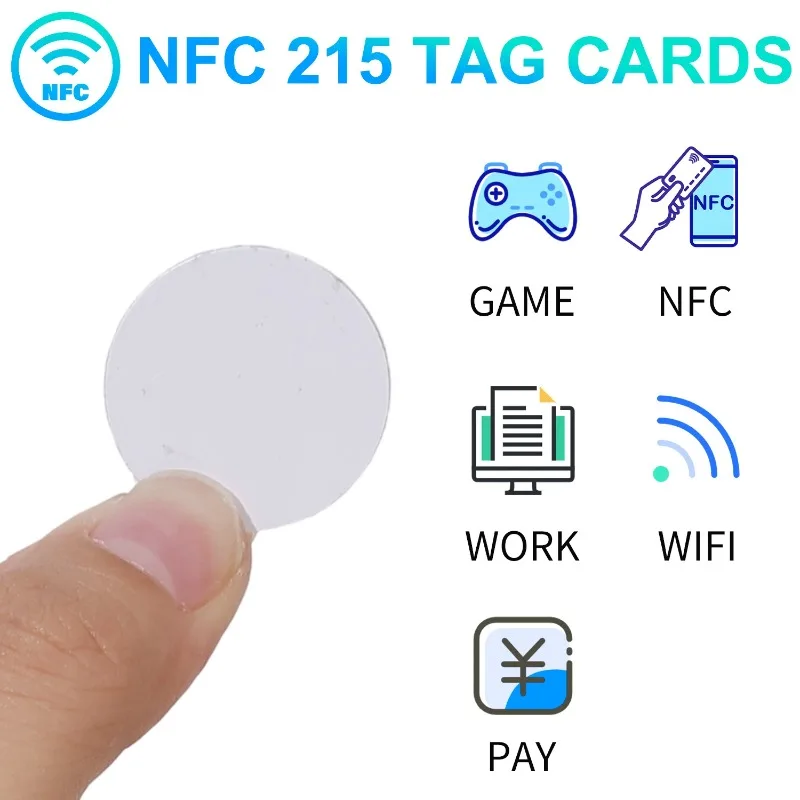 1-20PCS 13.56MHz Ntag215 NFC Coins Adhesive Cards Badge Backing 504 Bytes ISO/IEC 14443 A 25mm Waterproof PVC 215 Tag