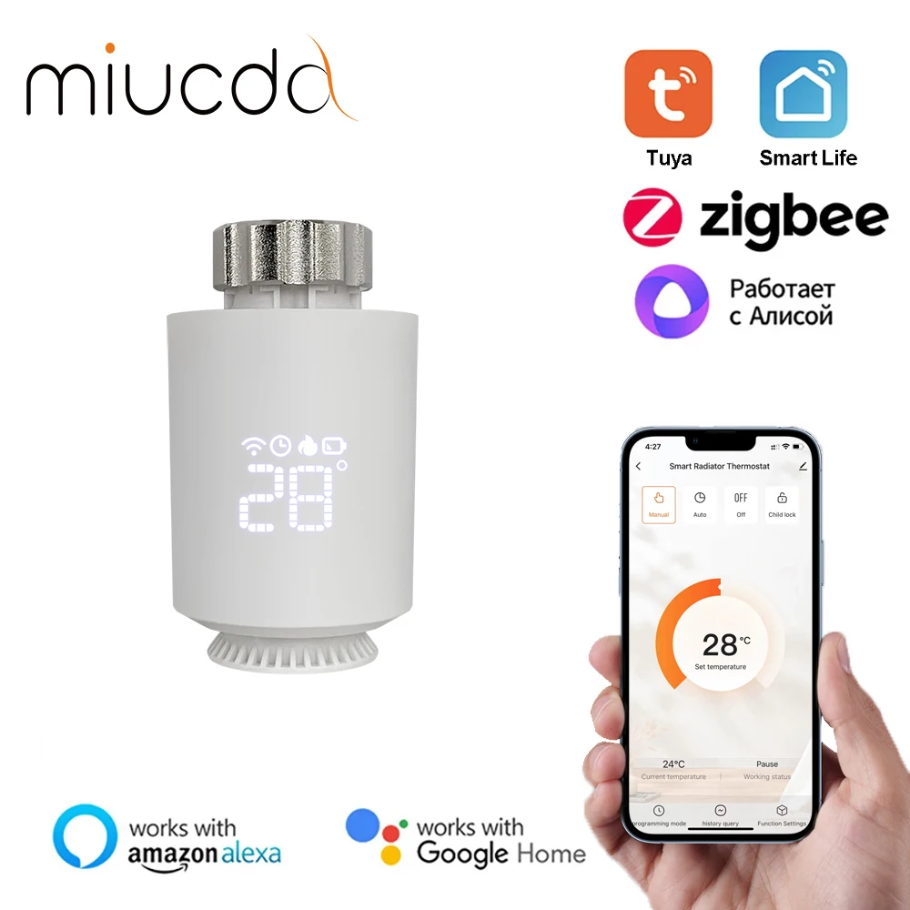 MIUCDA Tuya ZigBee Radiator Valve, Smart TRV Programmable Radiator, Thermostat, Temperature Controller with Alexa Google Home