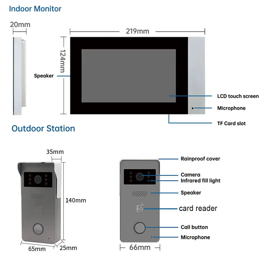 2 Wire Smart Home Tuya Wifi 1080P Video Intercom Video Door Phone 7'' Color Touch Screen Camera Doorbell Door Security System