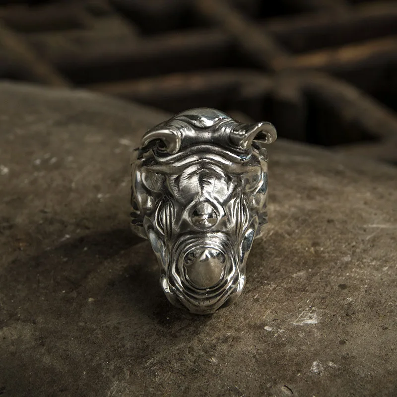 Hip hop Men\'s Rhino Head ring Fashion Punk animal-shaped ring back-to-school season gift Everyday street commuter party