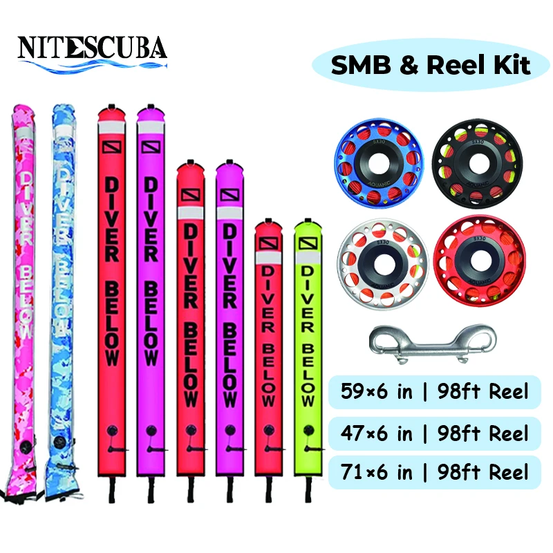 SMB Safety Inflatable Diving Buoy Kit - 210D Premium Nylon & TPU, Portable Corrosion-Resistant, with 30m Aluminum Spool.