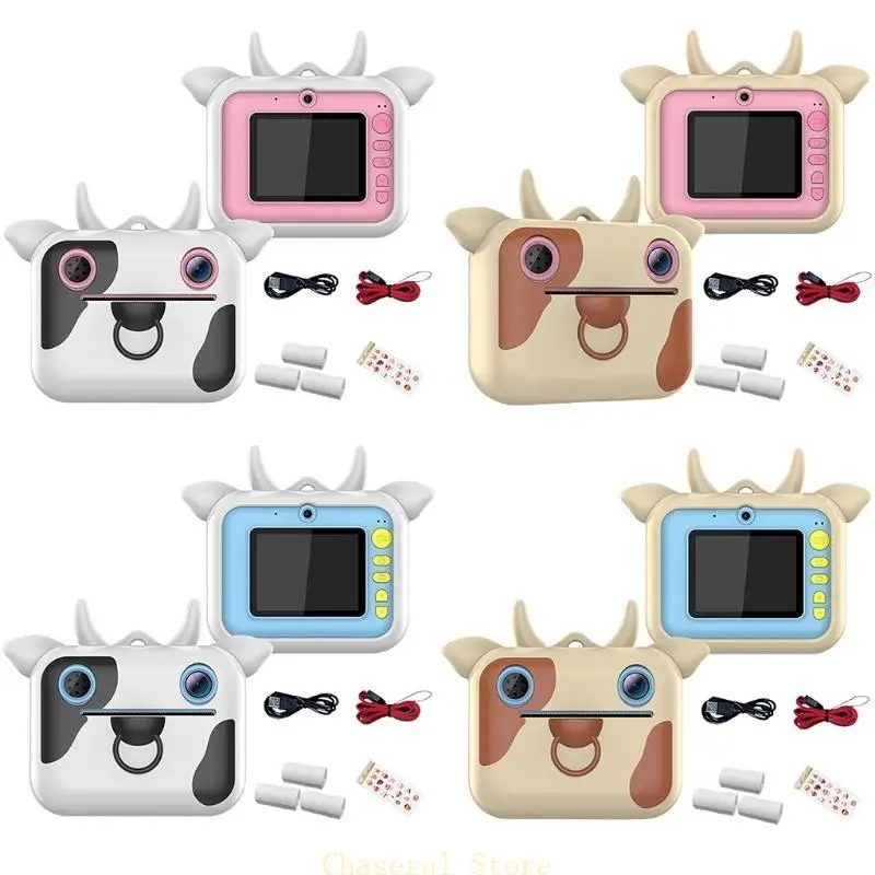 E7CE Kids Print Camera zabawka Dzieci Kreskówka Selfie Kamera cyfrowa z papierem do drukowania 2,0 -calowe IPS ekran