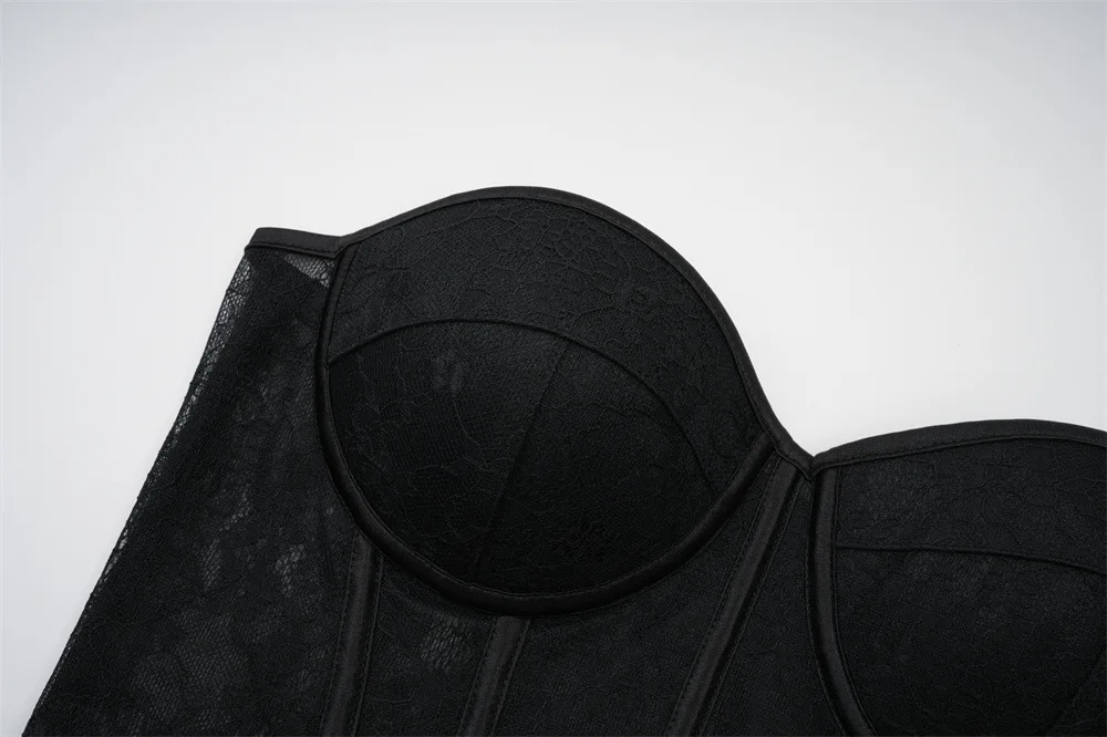 Damen Overbust-Korsett-Top Schwarz mit Blumenmuster Spitzen-Bustier Eingebaute Formkörbchen Rückenverschluss Stahlkorsett Vintage Shapewear Korsett – Detail 6