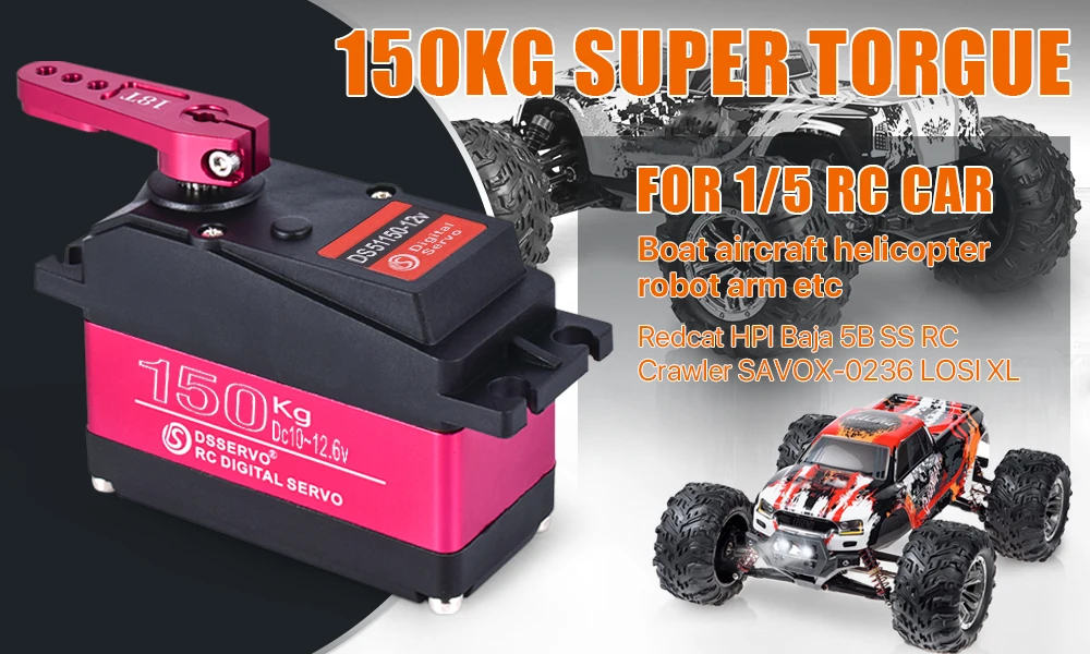 RC Steering Servo High Torque Servo Waterproof 60Kg 80Kg 150Kg 1/5 1/6 Servo HV Metal Digital for HPI Baja 5B SS RC Car