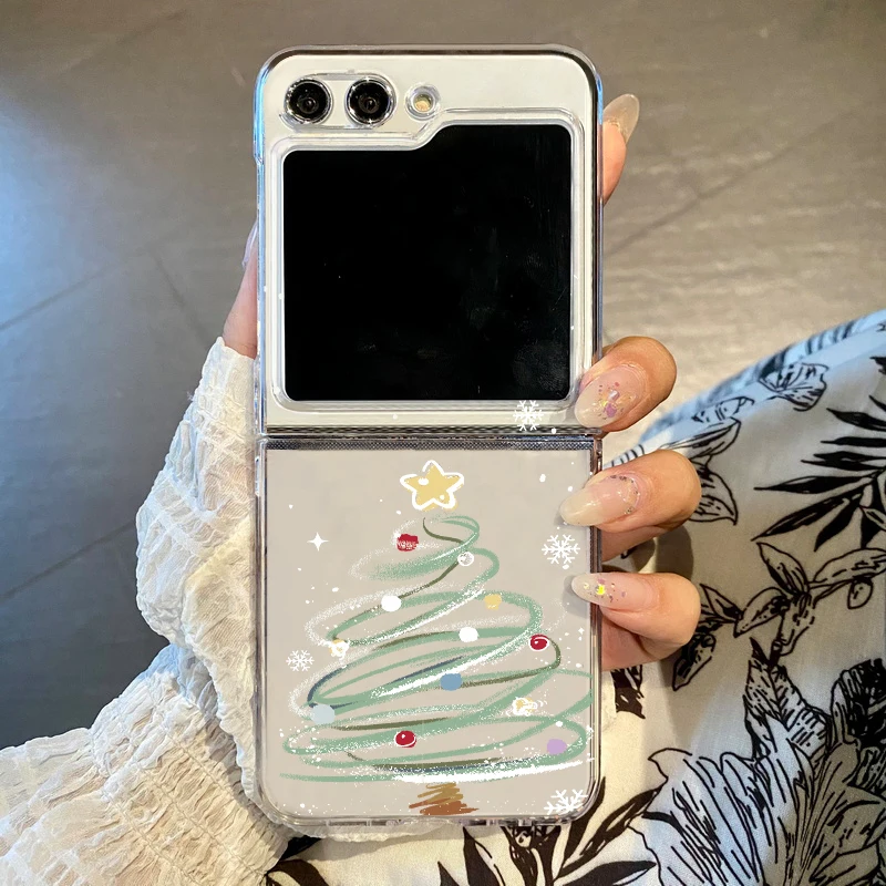 Christmas Tree Print Folding Phone Case For Samsung Galaxy Z Flip 7 FE 6 5 4 3 Hard Clear Cover For Samsung Z Flip5 Flip4 Flip3