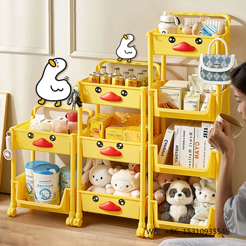 chariot-de-rangement-en-plastique-pp-oem-avec-roulettes-en-forme-de-canard-jaune-mignon-organisateur-multi-niveaux-pour-armoire