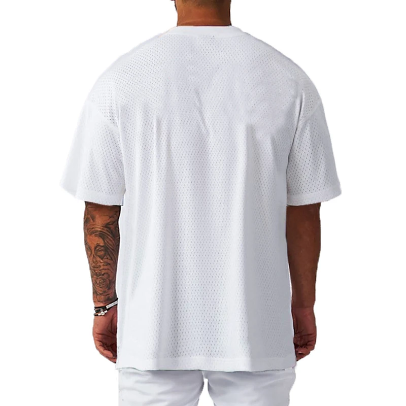 Oversized Gym Bodybuilding Muscle Tops Loose Mesh Quick Dry Shirt Fitness Men's T-Shirt Sports Running Short Sleeve