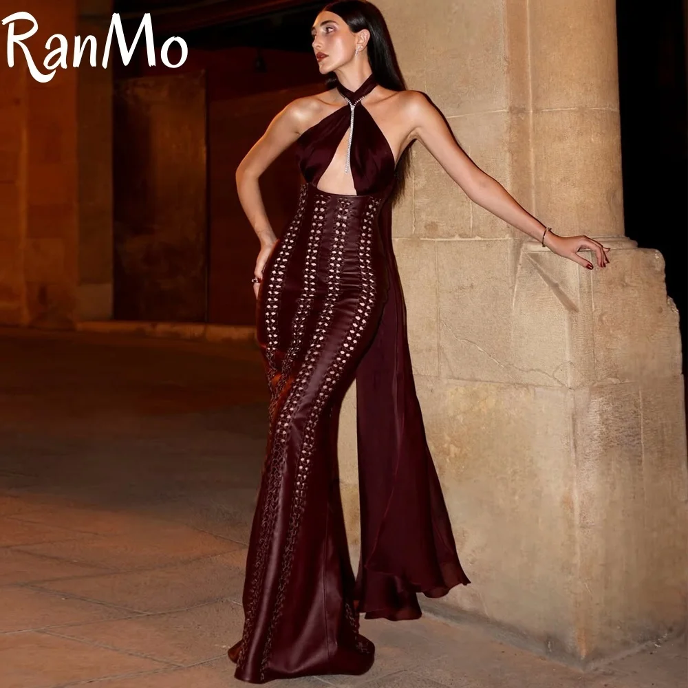 Ranmo Modern Sexy Halter Evening Dresses Pleat Mermaid Prom Gowns Elegant فساتين سهرة Dress Vestidos For Special Event