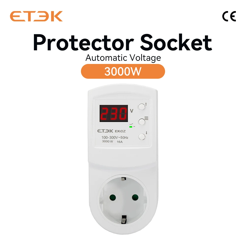 ETEK Hot Selling EU Plug Socket 16A with Adjustable over Voltage Protector Relay Power Surge Protector AC140-300V EKCZ