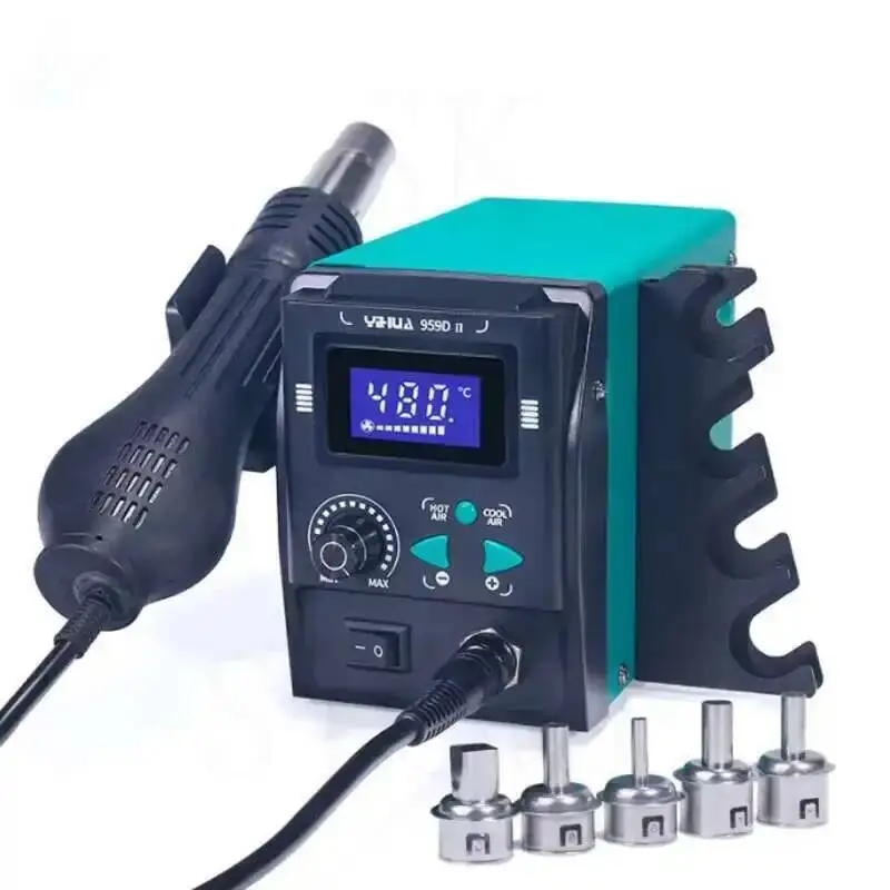 

Цифровая станция горячего воздуха 480 ° C Регулируемая температура и пайка для ремонта электроники и распайки печатных плат ​ YIHUA 959D-II